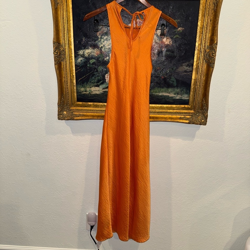 House of Harlow 1960 Satin High Neck Sleeveless Orange Midi Going Out Dress S - Picture 4 of 4